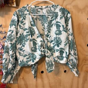 NWOT Floral Wrap Blouse - Green